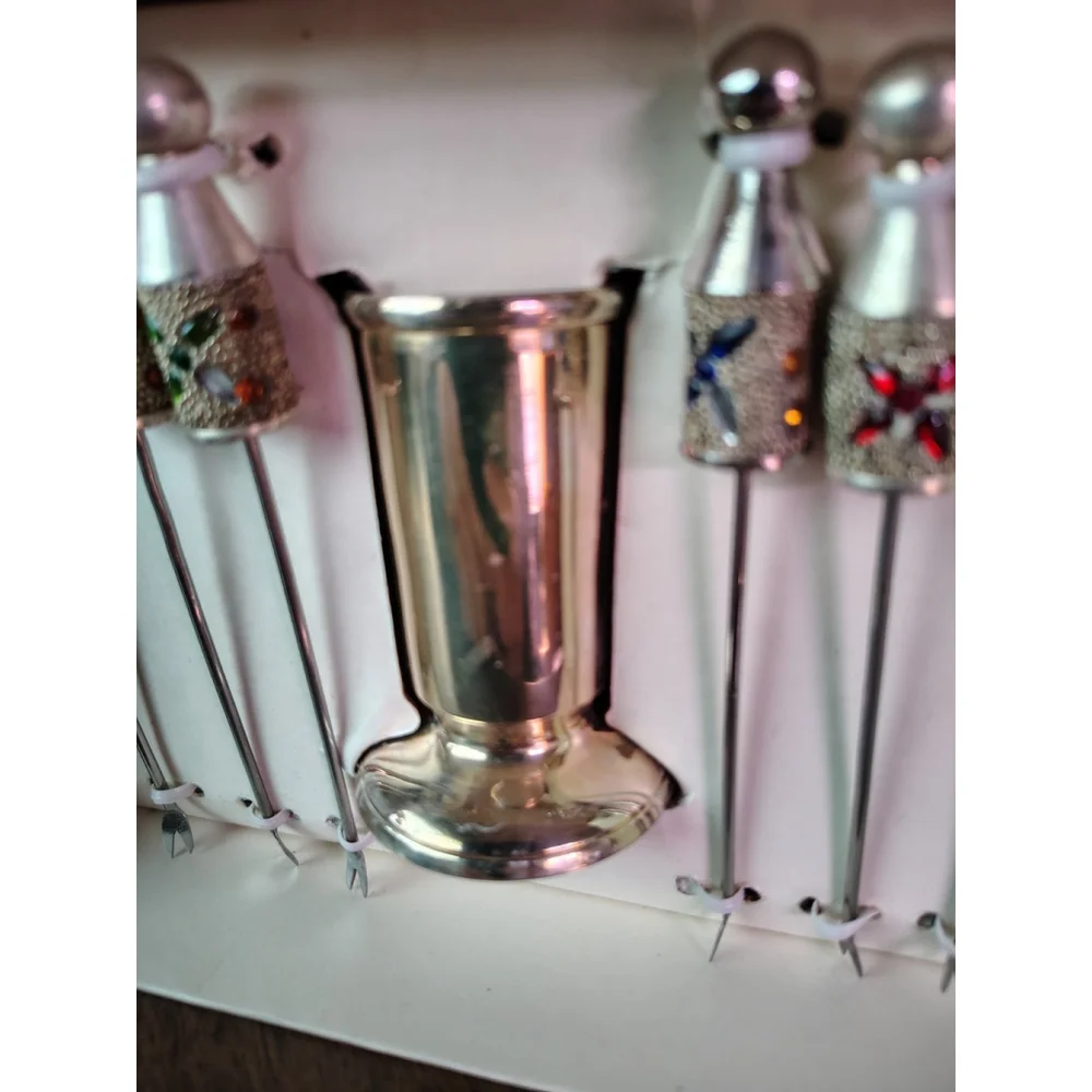 Silver Plated Jeweled Hors D' Oeuvre Picks Set PIER 1 IMPORTS fancy Party set